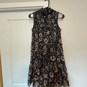 Floral Sleeveless Black and White Dress